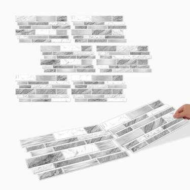 Imagem de Decalque de azulejo de mármore com 24 folhas – PVC impermeável, fácil de limpar | Aplique no backsplash, bancada, parede do banheiro | Atualização de casa amigável para aluguel