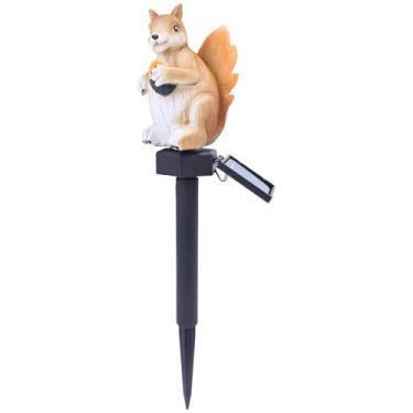 Imagem de LUMINFLY Lâmpada solar de estatueta de animal de resina, design de esquilo com detalhe de bolota, painel de polissilício, estaca fácil de inserir para decoração de gramado