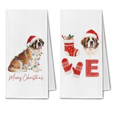 Imagem de ChissNook Toalhas de cozinha de Natal São Bernardo, presentes para amantes de cães de São Bernardo, toalhas de prato para cozinha, toalha de mão decorativa de cachorro feliz Natal para banheiro, 40,6