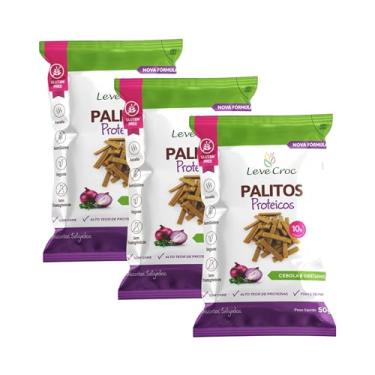 Imagem de Kit com 3 Pacotes de Biscoitos Salgados Palitos Proteicos Sem Glúten Sabor Cebola e Orégano de 50g cada - Leve Croc