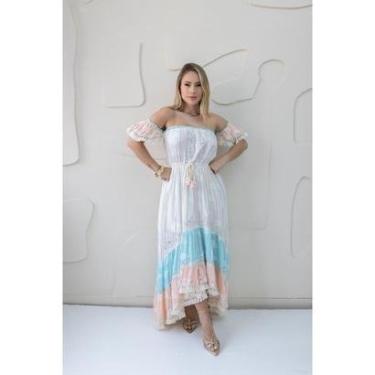 Imagem de Vestido Longo Dégradé Colorido Brilhante Linha Luxo-Feminino