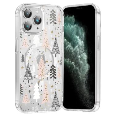 Imagem de RUMDEY Capa de celular Merry Christmas Tree para iPhone 11 Pro Max, capa magnética transparente de 6,5 polegadas, compatível com Magsafe, capa com design de padrão de inverno fofo à prova de choque