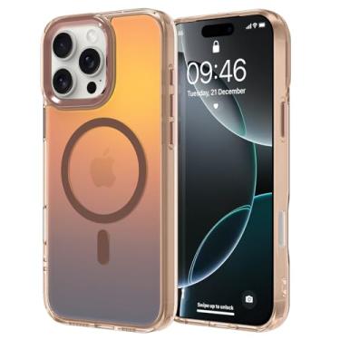 Imagem de ZIYE Capa iridescente projetada para iPhone 16 Pro, compatível com Magsafe, design a laser fluorescente, à prova de choque, capa protetora de telefone para mulheres, meninas, homens, deserto, ouro