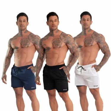 Imagem de kit 3 Short Duplo 2 em 1 Com Bolso Interno Academia Treino Fitness-Masculino