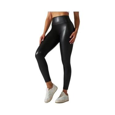 Imagem de Calças Leggings Femininas de Couro PU - Cintura Alta, Emagrecedoras e 
