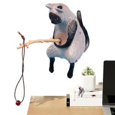 Imagem de Shakven Estatueta de pesca de gato, decoração de aquário de pesca de gato, Decoração de gato de aquário, Peixe paisagismo pesca gato ornamentos gatinho estatueta dos desenhos animados estátua do gato