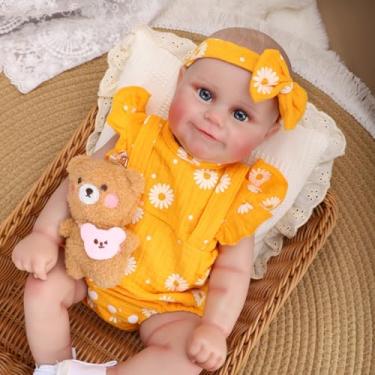 Imagem de Bebe Reborn Menina de Silicone Realista Boneca Vestido Amarelo Presente da Menina Pintado Cabeça Pode dar Banho (48cm Olhos Azuis)