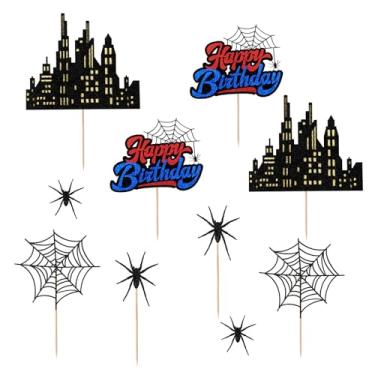 Imagem de Conjunto de Enfeites Bolo Aniversário Tema Aranha, Enfeites Cupcake Teia Aranha para Festa Aniversário Infantil Meninos e Meninas Lembrancinhas e Artigos Decoração