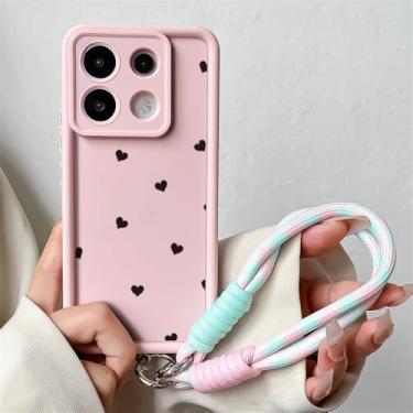 Imagem de Para Xiaomi Redmi 14T 13T 15 Pro 14C Note 14 Pro Plus Poco X7 F6 M6 C75 Pulseira com alça de pulso em formato de coração, JGS1247, rosa, SS, para Xiaomi 14T