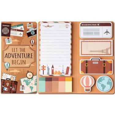 Imagem de Xqumoi Conjunto de notas adesivas Let The Adventure Begin - 550 folhas - blocos de notas autoadesivas com tema de viagem, separadores, blocos, blocos de anotações, agendas, material de escritório