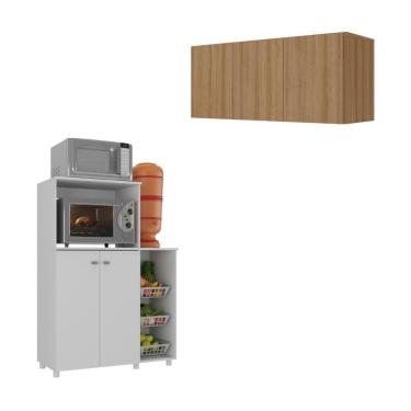 Imagem de Kit Armário De Cozinha 3 Portas Com Balcão Multiuso-fruteira Mp2235 Branco-rustic Branco-rustic