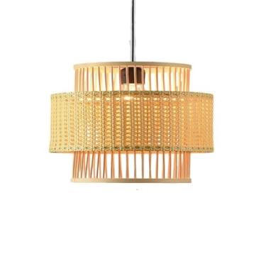 Imagem de Novo pendente de bambu em estilo chinês: decoração para sala de chá zen e hospedagem domiciliar, iluminação retrô para restaurantes/casas de fondue, design artesanal em bambu e rattan trança