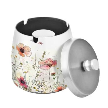 Imagem de Blueangle Cinzeiro de flores silvestres com tampa para cigarros, à prova de vento/à prova de chuva, aço inoxidável, sem fumaça, inodoro, cinzeiro para uso interno ou externo (301)