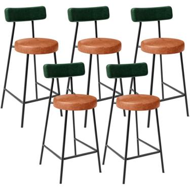 Imagem de Kit 05 Banquetas Baixa Cozinha Sala Jantar Bancada Milão L02 Facto Verde Camel  - Lyam Decor