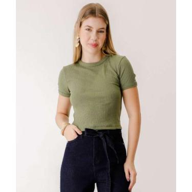 Imagem de Blusa Feminina Canelada Manga Curta Marisa-61094, Verde, G