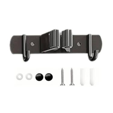 Imagem de Baoblaze Suporte de parede para vassouras e esfregões, organizador de ferramentas de jardim fácil de usar e antiderrapante, ideal para banheiro, casa, 1 Suporte, 2 Ganchos
