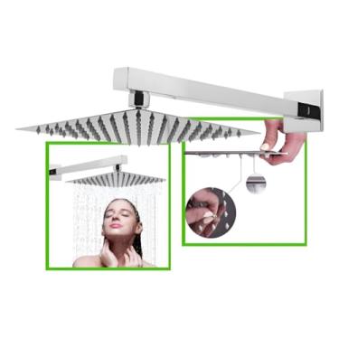Imagem de Ducha Chuveiro Aço Inox 20x20cm Slim Quadrada Cromado Prateado Brilhante