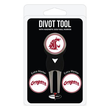 Imagem de Team Golf NCAA Washington State Cougars Divot Tool Pack com 3 marcadores de bola de golfe Ferramenta Divot com 3 marcadores de bola de golfe, os marcadores são esmaltados magnéticos removíveis de