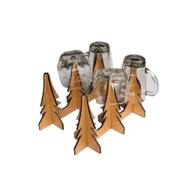 Imagem de Wooden idea Suporte de copos, caneca decorativa de madeira compensada de pinheiro e escorredor de vidro com revestimento de poliuretano, design de cabeça para baixo mantém os copos secos, fácil de