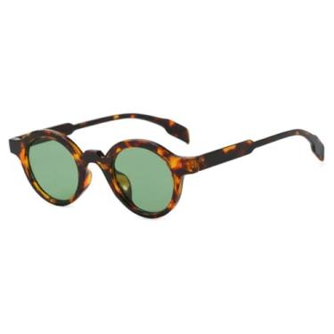 Imagem de Óculos de sol femininos populares com armação redonda pequena, para dirigir e viajar, com proteção UV400 (verde leopardo)