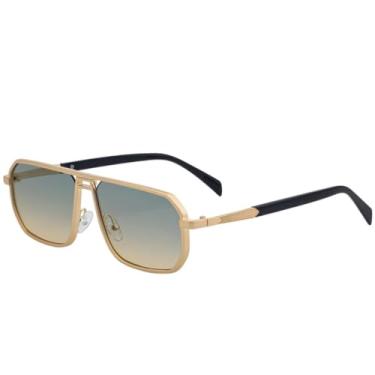 Imagem de Óculos de sol retrô de metal quadrado vazado feminino, moda masculina, clássico, para dirigir, viajar, pescar, UV400 (dourado, verde, amarelo)