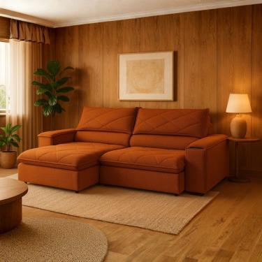 Imagem de Sofá Konrad Retrátil Reclinável Mônaco 2,10 Metros Bouclê Terracota