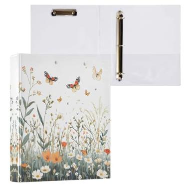 Imagem de STAYTOP Organizador de fichário redondo de flores silvestres e borboletas, fichário de 3 anéis com prancheta (carta A4), fichário fofo para material de escritório escolar