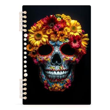 Imagem de Burbuja Caderno de flores coloridas de caveira mexicana, papel pautado universitário A5 com 60 folhas, caderno de anotações para diário, escritório, 1 pacote
