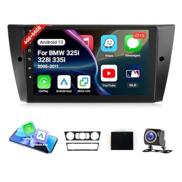 Imagem de Leadfan Rádio automotivo atualizado de 6 + 64 GB para BMW 328i 335i 325i E90 E91 E92 E93 2005-2011 sem fio CarPlay Android Auto, tela sensível ao toque de 23 cm no painel do carro, estéreo, GPS, WiFi