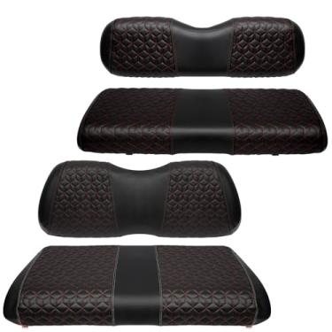 Imagem de SAMXOMAP Capas de assento de carrinho de golfe dianteiro e traseiro para Club Car Precedent 2004+ almofada de assento padrão, EZGO vinil couro conjunto acessórios de substituição, sem grampos, preto