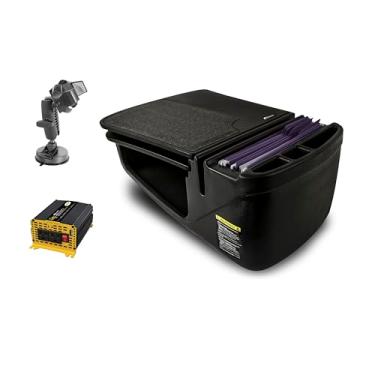 Imagem de AutoExec Mesa de carro GripMaster para sua estação de trabalho de veículo e escritório móvel, preta, com inversor de potência de 400 watts e suporte de sucção para telefone