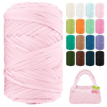 Imagem de Fio de camiseta 130 jardas de crochê para iniciantes 400 g de tecido elástico fios de camiseta grossa para crochê, sacos de tricô, cestas, tapetes, porta-copos, artesanato DIY, decoração de casa (rosa