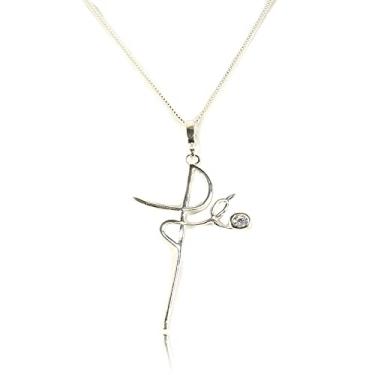 Imagem de Corrente Colar Pingente Fé Pedra Zircônia Prata Legitima 925