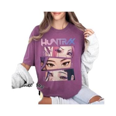 Imagem de Camiseta O-Neck Y2K Retro Lavada Kpop Demon Hunters Huntrix 2025, Para