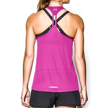 Imagem de Under Armour Regata feminina Fly-by de malha elástica, rosa rebelde/rosa rebelde/refletiva, M (38-40)