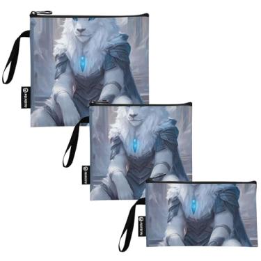 Imagem de Bolsa de lanche reutilizável com arte de tigre branco legal e sacos de sanduíche, sacos de armazenamento de alimentos laváveis com zíper para escola, viagem, trabalho, escritório (pacote com 3: P/M/G)