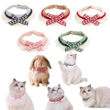 Imagem de 5 peças de gravata de coelho para animais de estimação, gravata borboleta de gato, cachecol adorável tricotado à mão, acessórios de Natal, adequado para coelhos, gatinhos, filhotes, furões