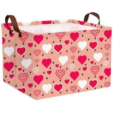 Imagem de MYFLOCY Cesta grande para o dia dos namorados, caixa de armazenamento em forma de coração, caixas de armazenamento de tecido, organizador de brinquedos dobráveis com alças, decoração de quarto (fundo