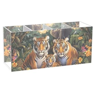Imagem de TSENQUE Porta-lápis de acrílico personalizado para a família, animais tigres para mesa, organizador de canetas, organizador de canetas, escritório, estética, suprimentos de mesa