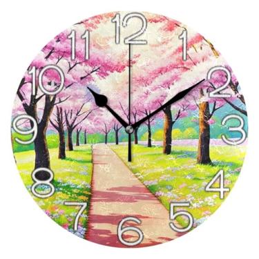 Imagem de GAIGEO Relógio de parede decorativo floral rosa colorido primavera relógio analógico cozinha bonito operado por bateria, decoração de parede retrô moderna art déco, 25 cm, ponteiros pretos