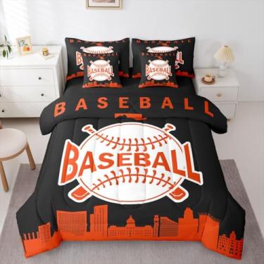 Imagem de Erosebridal Jogo de cama casal de beisebol com 7 peças, silhueta de cidade americana, silhueta de cidade americana, conjunto de cama com estampa de cidade americana, para crianças, adolescentes