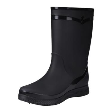 Imagem de Botas de chuva femininas modernas de lã à prova d'água com tubo longo, casual, confortável, para uso externo, interior, cabedal de PVC, Preto, 35