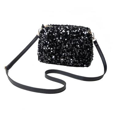 Imagem de 1 peça transversal feminina de lantejoulas brilhantes - Bolsa pequena com fecho de zíper, saídas diárias sintéticas, Preto