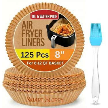 Imagem de Forros descartáveis para fritadeira a ar – 125 peças de papel pergaminho antiaderente, à prova de óleo e à prova d'água para facilitar a limpeza | Serve para cestas de fritadeira QT Air Fryer