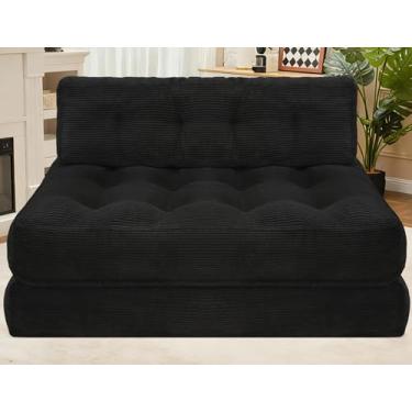 Imagem de HABUTWAY Sofá-cama dobrável, sofá de chão dobrável com almofada dupla e alça, cama de cadeira conversível com suporte traseiro para sala de estar, quarto, apartamento, escritório, preto, completo