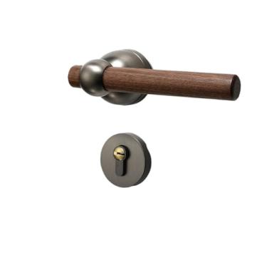 Imagem de Fechadura de porta de quarto interior estilo chinês fechadura magnética silenciosa moderna simples liga de zinco maçaneta de porta de grão de madeira (58F60 nogueira céu estrelado cinza)