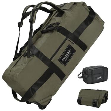 Imagem de STOVER Bolsa esportiva com rodinhas de 80 L, extra grande, durável de 78 cm, bolsa de viagem resistente, embalável, dobrável com alças de ombro - Use como bagagem ou mochila para homens/mulheres