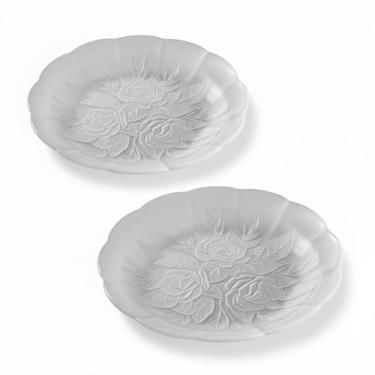 Imagem de Jogo de Pratos Fundos Vidro 22cm Foglia  Prato Fundo Floral  Detalhe F