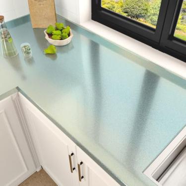 Imagem de Yullpaper Papel de parede bege verde brilhante papel de contato descascar e colar verde brilhante papel de parede autoadesivo bege papel de parede iridescente grosso brilhante para bancada de banheiro