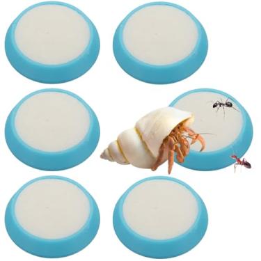 Imagem de 6 tigelas de água de críquete de plástico com 6 esponjas para caranguejo eremita, críquete, escorpião, formiga, isópode, invertebrado (azul)